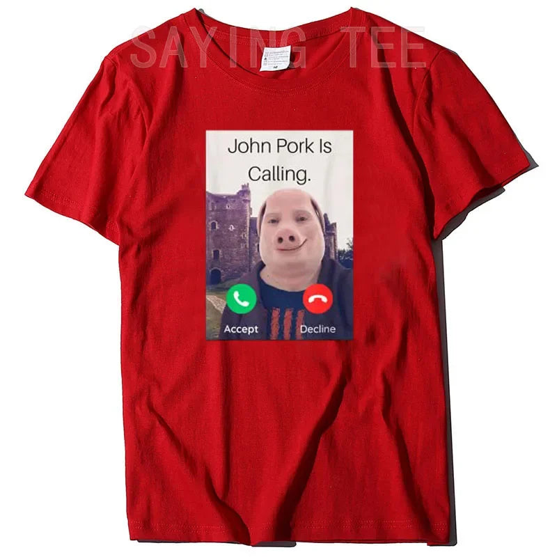 "Funny John Pork Is Calling T-Shirt - Pig Lover Graphic Tee for Women’s Casual Streetwear Fashion, Short Sleeve Gift Top" - Faith Affinity