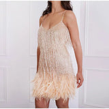 "Women’s Sexy Tassel Sequins Feather Mini Dress – Spaghetti Strap Party Club Evening Dress, WomenClothing" - Faith Affinity