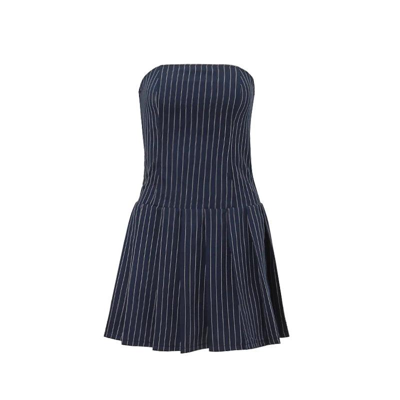 Xeemilo Women’s Korean Fashion Sleeveless A-Line Dress - Aesthetic High Street Slash-Neck Pleated Summer Dress, Elegant Slim Vestidos - Faith Affinity