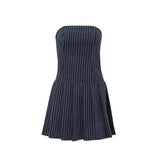 Xeemilo Women’s Korean Fashion Sleeveless A-Line Dress - Aesthetic High Street Slash-Neck Pleated Summer Dress, Elegant Slim Vestidos - Faith Affinity