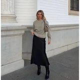 ASDS 2025 Y2K Satin Long Skirt - High-Waisted A-Line Spring Casual Women’s Skirt for High Street Fashion - Faith Affinity