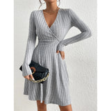 "Women’s Knit Bodycon Dress – V-Neck Long Sleeve Slim Fit Casual Midi Sweater Dress for Autumn Winter 2025" - Faith Affinity