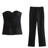 "TRAFZA Women’s Elegant Solid Pant Suit - Front Button Strapless Sexy Tank Top & Side Slit Trouser, Fashion Streetwear Set" - Faith Affinity