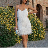 "Women’s Sexy Tassel Sequins Feather Mini Dress – Spaghetti Strap Party Club Evening Dress, WomenClothing" - Faith Affinity