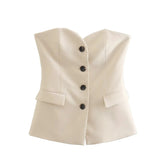 "TRAFZA Women’s Elegant Solid Pant Suit - Front Button Strapless Sexy Tank Top & Side Slit Trouser, Fashion Streetwear Set" - Faith Affinity