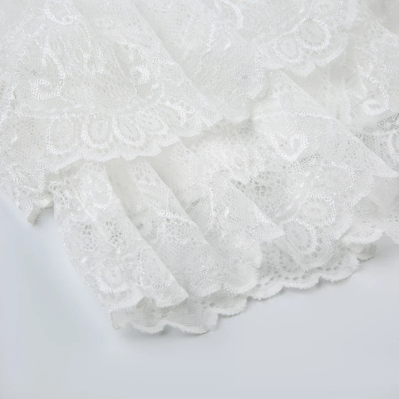 "Women's Black Low Waist Tiered Lace Skirt - White Fairycore Micro Boho Skirt, Trendy Summer Fashion Clothing" - Faith Affinity