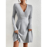 "Women’s Knit Bodycon Dress – V-Neck Long Sleeve Slim Fit Casual Midi Sweater Dress for Autumn Winter 2025" - Faith Affinity
