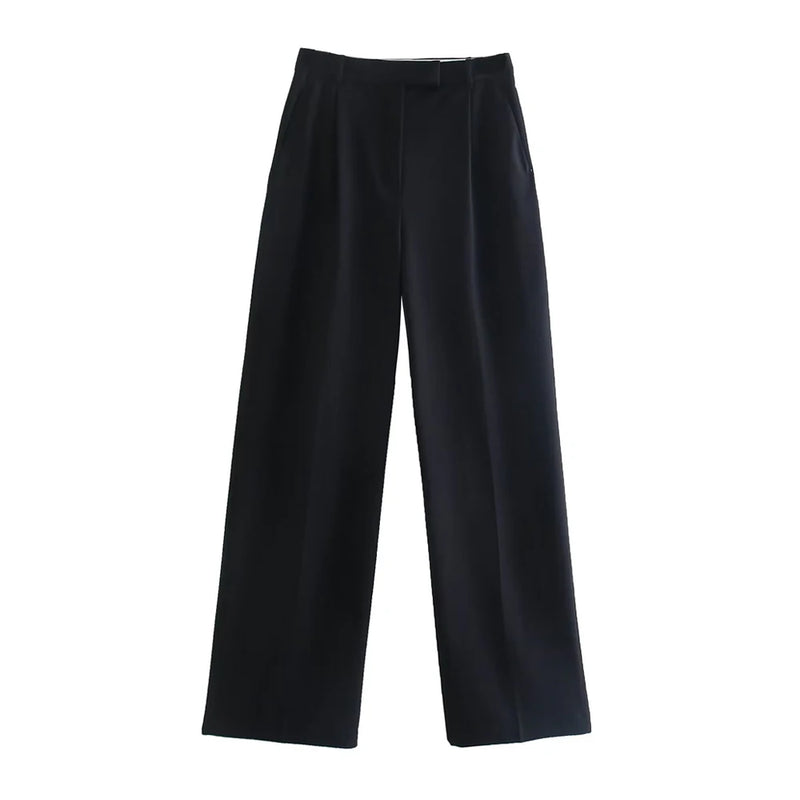 "TRAF Women's Vintage High Waist Wide Leg Pants with Front Darts & Pockets - Zipper Fly, Fashion Female Trousers" - Faith Affinity