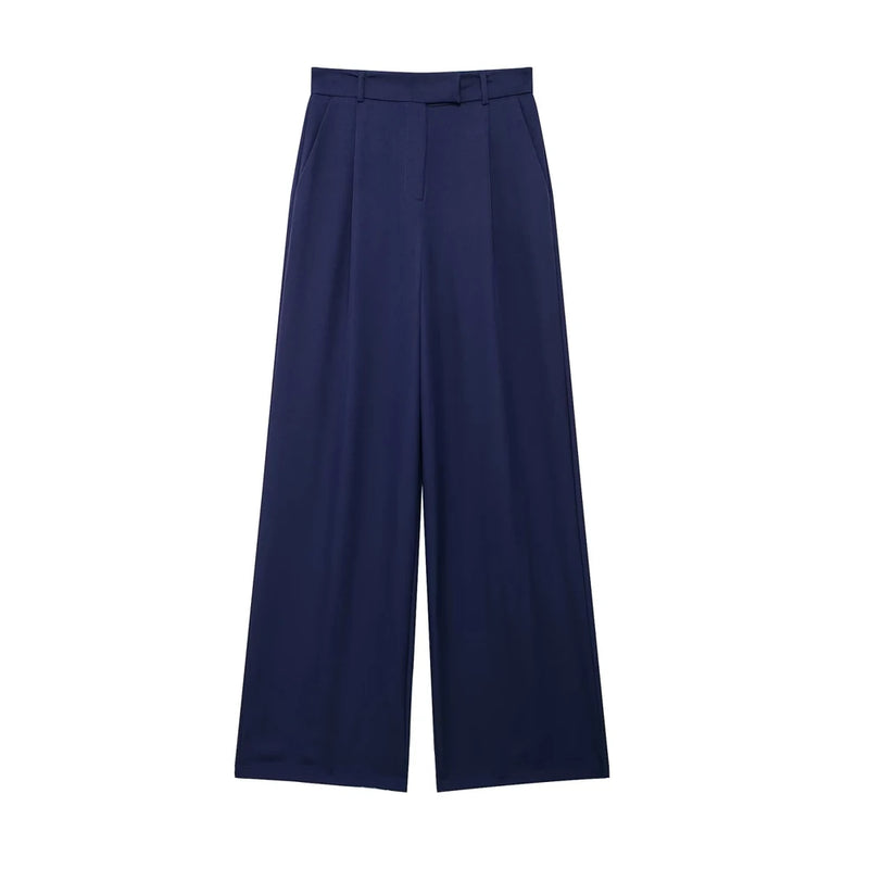 "TRAF Women's Vintage High Waist Wide Leg Pants with Front Darts & Pockets - Zipper Fly, Fashion Female Trousers" - Faith Affinity