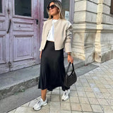 ASDS 2025 Y2K Satin Long Skirt - High-Waisted A-Line Spring Casual Women’s Skirt for High Street Fashion - Faith Affinity