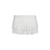 "Women's Black Low Waist Tiered Lace Skirt - White Fairycore Micro Boho Skirt, Trendy Summer Fashion Clothing" - Faith Affinity