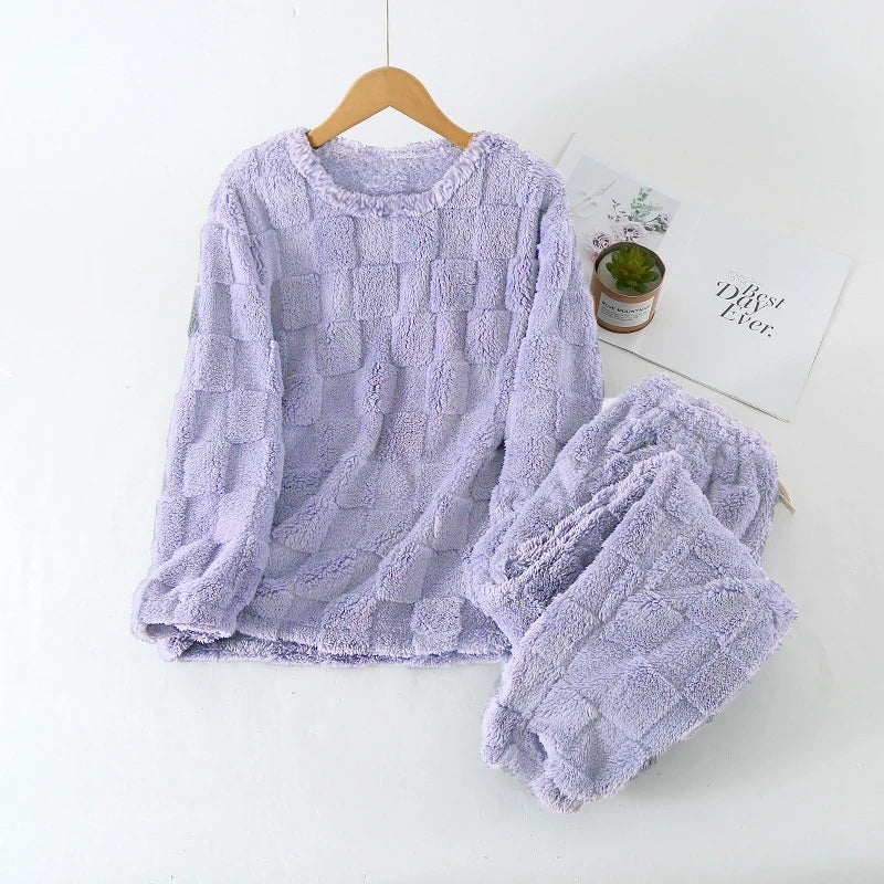 "2025 Women's Autumn Winter 2-Piece Set – Chic Plaid O-Neck Pullover Top & Elastic Waist Pants, Casual Homewear" - Faith Affinity