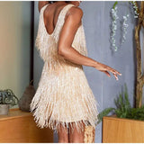 "Women’s Sexy Tassel Sequins Feather Mini Dress – Spaghetti Strap Party Club Evening Dress, WomenClothing" - Faith Affinity