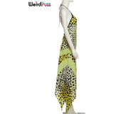 "Weird Puss Leopard-Print Halter Dress for Women - Sexy Backless Chiffon Patchwork, Two-Way Wear Irregular Hem Bodycon Summer Dress" - Faith Affinity