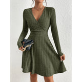 "Women’s Knit Bodycon Dress – V-Neck Long Sleeve Slim Fit Casual Midi Sweater Dress for Autumn Winter 2025" - Faith Affinity