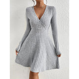 "Women’s Knit Bodycon Dress – V-Neck Long Sleeve Slim Fit Casual Midi Sweater Dress for Autumn Winter 2025" - Faith Affinity