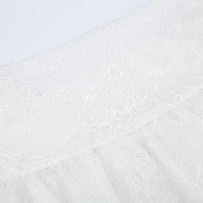 "Women's Black Low Waist Tiered Lace Skirt - White Fairycore Micro Boho Skirt, Trendy Summer Fashion Clothing" - Faith Affinity