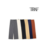 "TRAF Women's Vintage High Waist Wide Leg Pants with Front Darts & Pockets - Zipper Fly, Fashion Female Trousers" - Faith Affinity
