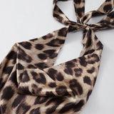 2024 Sexy Backless Leopard Print Halter Dress - Women’s Sleeveless Lace-Up Pleated Maxi Dress for Summer Streetwear - Faith Affinity