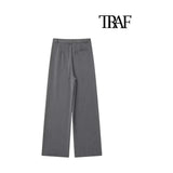 "TRAF Women's Vintage High Waist Wide Leg Pants with Front Darts & Pockets - Zipper Fly, Fashion Female Trousers" - Faith Affinity