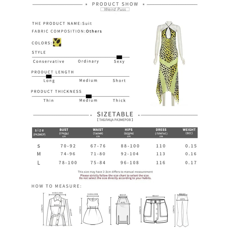 "Weird Puss Leopard-Print Halter Dress for Women - Sexy Backless Chiffon Patchwork, Two-Way Wear Irregular Hem Bodycon Summer Dress" - Faith Affinity