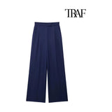 "TRAF Women's Vintage High Waist Wide Leg Pants with Front Darts & Pockets - Zipper Fly, Fashion Female Trousers" - Faith Affinity