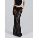 Women’s Lace A-Line Midi Skirt – Low Rise Y2K Summer Beach Party Maxi Skirt, Elegant & Trendy Fashion - Faith Affinity