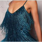 "Women’s Sexy Tassel Sequins Feather Mini Dress – Spaghetti Strap Party Club Evening Dress, WomenClothing" - Faith Affinity
