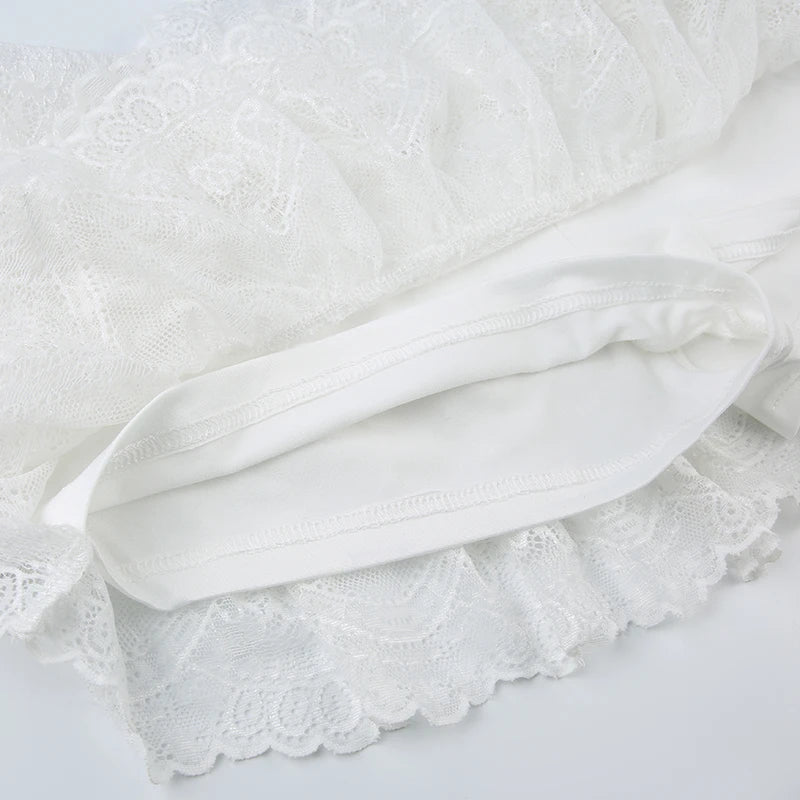 "Women's Black Low Waist Tiered Lace Skirt - White Fairycore Micro Boho Skirt, Trendy Summer Fashion Clothing" - Faith Affinity