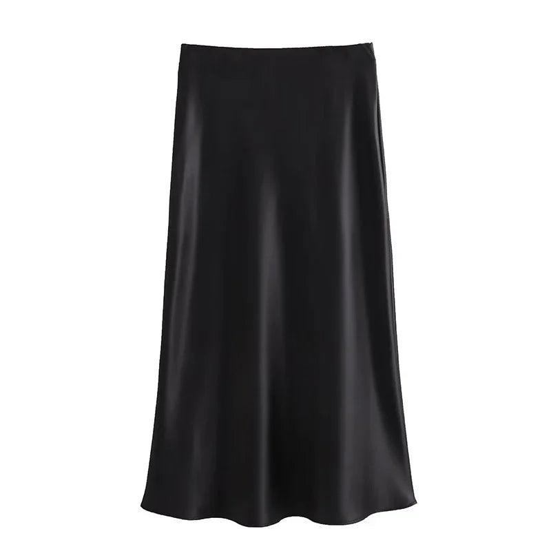 ASDS 2025 Y2K Satin Long Skirt - High-Waisted A-Line Spring Casual Women’s Skirt for High Street Fashion - Faith Affinity