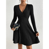 "Women’s Knit Bodycon Dress – V-Neck Long Sleeve Slim Fit Casual Midi Sweater Dress for Autumn Winter 2025" - Faith Affinity