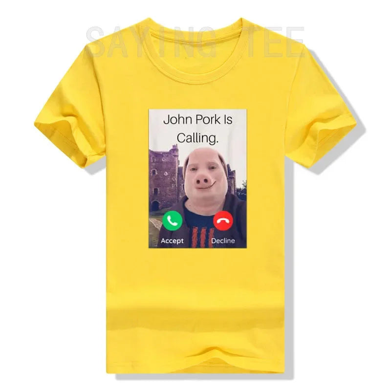 "Funny John Pork Is Calling T-Shirt - Pig Lover Graphic Tee for Women’s Casual Streetwear Fashion, Short Sleeve Gift Top" - Faith Affinity