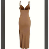 Women’s Europe & America Knit Sleeveless Suspender Dress - Sexy Backless Long Skirt with Neck, Spring & Summer Fashion - Faith Affinity
