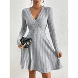 "Women’s Knit Bodycon Dress – V-Neck Long Sleeve Slim Fit Casual Midi Sweater Dress for Autumn Winter 2025" - Faith Affinity