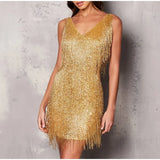 "Women’s Sexy Tassel Sequins Feather Mini Dress – Spaghetti Strap Party Club Evening Dress, WomenClothing" - Faith Affinity
