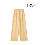 "TRAF Women's Vintage High Waist Wide Leg Pants with Front Darts & Pockets - Zipper Fly, Fashion Female Trousers" - Faith Affinity