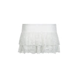"Women's Black Low Waist Tiered Lace Skirt - White Fairycore Micro Boho Skirt, Trendy Summer Fashion Clothing" - Faith Affinity