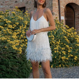 "Women’s Sexy Tassel Sequins Feather Mini Dress – Spaghetti Strap Party Club Evening Dress, WomenClothing" - Faith Affinity