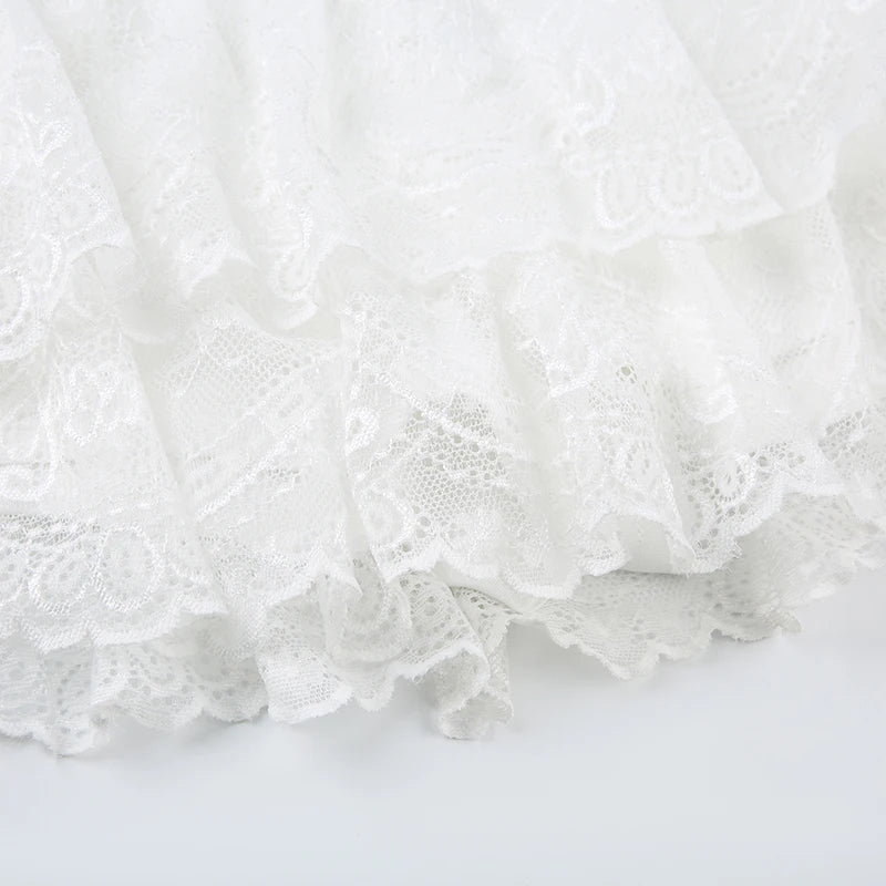 "Women's Black Low Waist Tiered Lace Skirt - White Fairycore Micro Boho Skirt, Trendy Summer Fashion Clothing" - Faith Affinity