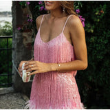 "Women’s Sexy Tassel Sequins Feather Mini Dress – Spaghetti Strap Party Club Evening Dress, WomenClothing" - Faith Affinity