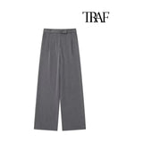 "TRAF Women's Vintage High Waist Wide Leg Pants with Front Darts & Pockets - Zipper Fly, Fashion Female Trousers" - Faith Affinity